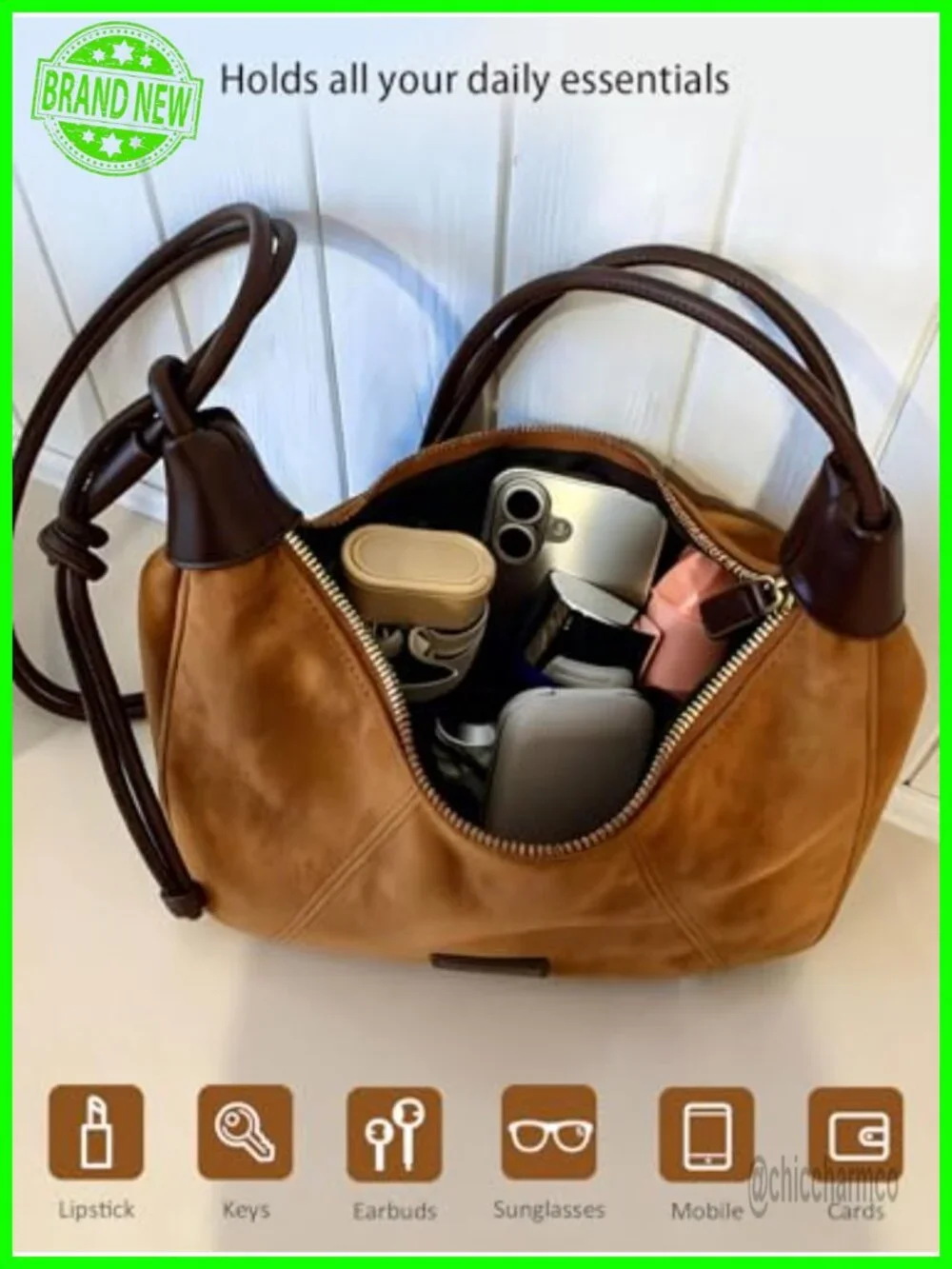 Faux Suede Hobo Bag Soft Crescent Shoulder Crossbody Purse Everyday Bag